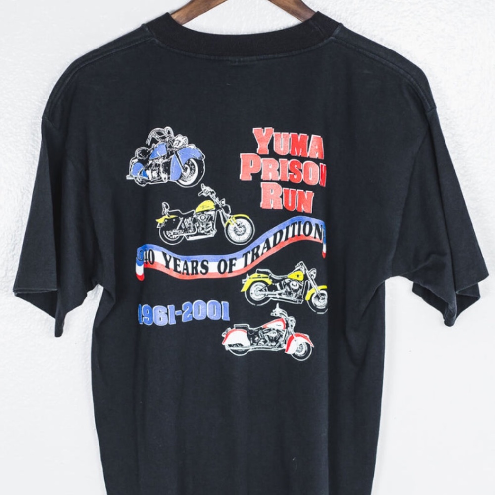 Yuma prison run, screen printed design with motorcycles